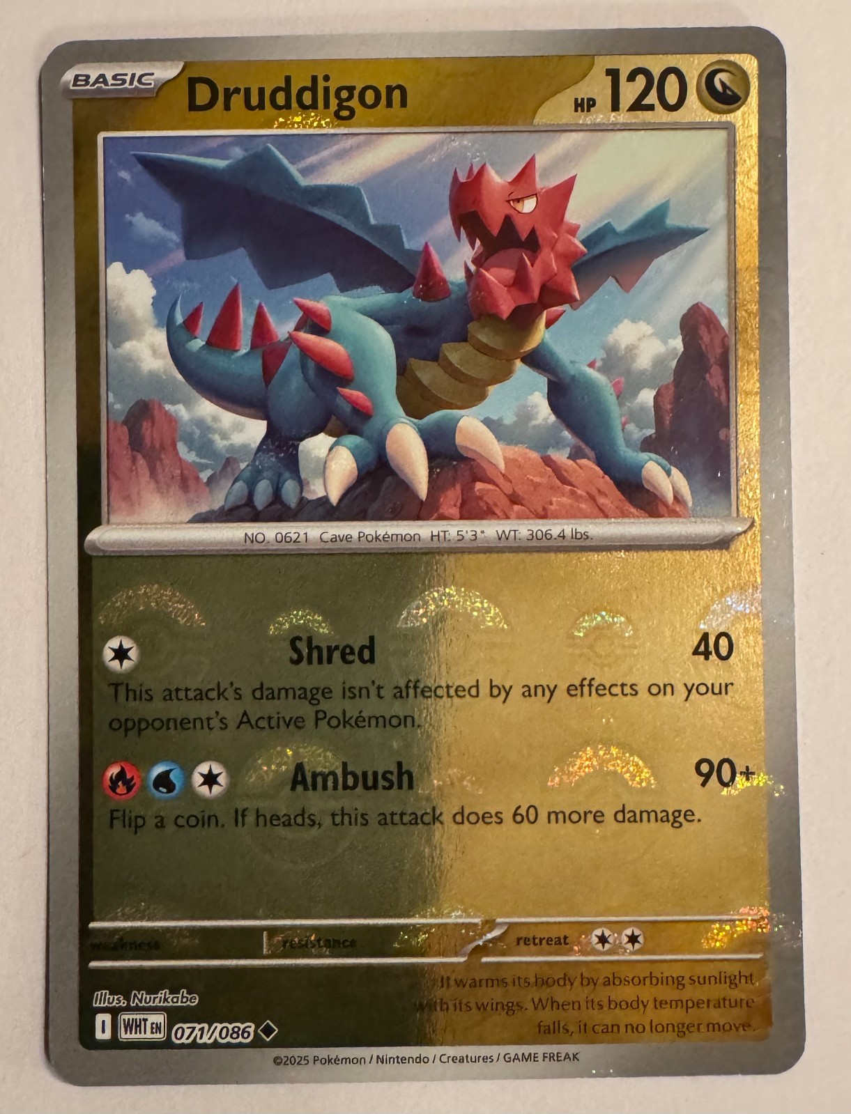 DRUDDIGON 071/086 MASTER BALL REVERSE HOLO WHITE FLARE POKEMON TCG Free Shipping