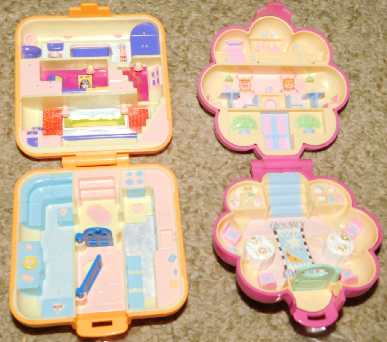 VINTAGE LOT OF 4 BLUEBIRD Polly Pocket Sets w/ Figures compacts 1989-90