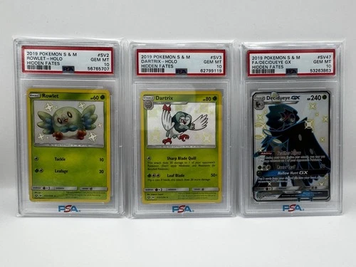 PSA 10 POKEMON SUN MOON HIDDEN FATES #SV2 ROWLET #SV3 Dartrix #SV47 Decidueye