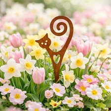 Metal Garden Decor Cat Plant Stake for Flower Pots Powder-Coated Steel