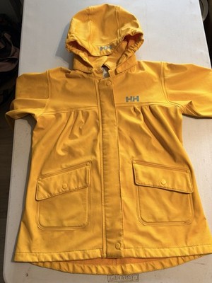 Helly Hansen Kids Yellow Hooded Rain Jacket Snap Polyurethane