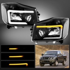 For 2004-2015 Nissan Titan Pair Black LED DRL Headlights Front Lamps Assembly