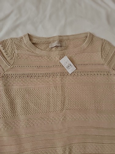 NWT Ann Taylor LOFT Stitched texture Stripe Sweater 100% Cotton Burgandy or Tan - Picture 12 of 17