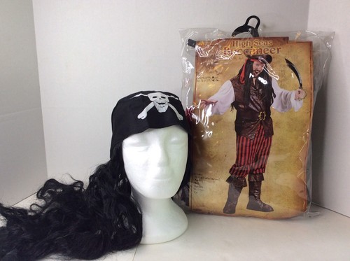 High Seas Pirate Buccaneer Swashbuckler Adult Dress Up Costume With Wig One Size