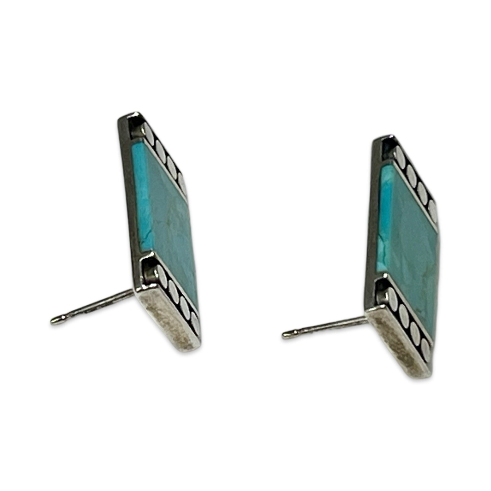 Vintage Sterling Silver Rectangular Turquoise Stu… - image 4
