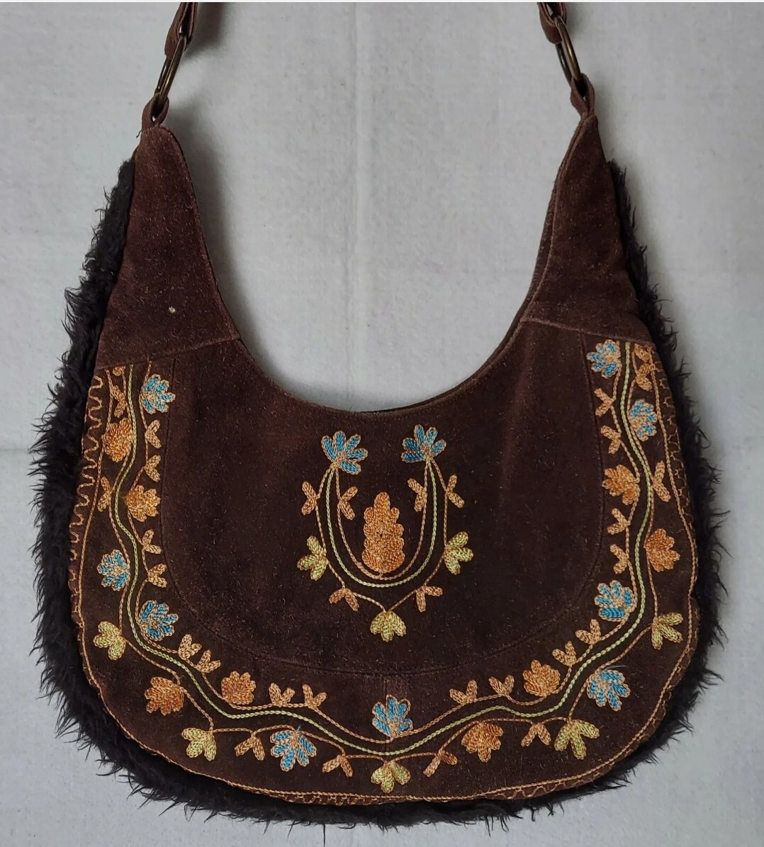 RARE Vintage Dark Brown Leather Canvas Shoulder Hobo … Gem