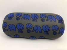 NEW Grey And Blue Elephant Kids Hard Clamshell Eyeglasses Case
