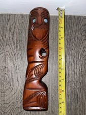 Vintage Matai Wood Carved Moko Maori Carving Tiki Post New Zealand Wall Hanging