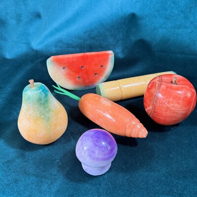 Glass Fruit & Vegetable Lot Carrot Apple Watermelon Mushroom Pear Pineapple