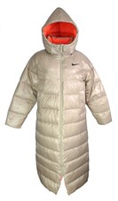 Nike Parka Women's Size Large Ripstop Puffer Feather Down Long Jacket Beige 300