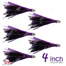 5pcs 4" mini tuna feather 1/2oz Bullet chrome Head Trolling lure Purple Black
