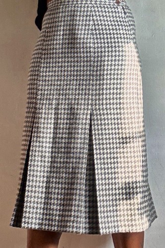 VINTAGE COTSWOLD GREY PLEATED PURE WOOL MID RISE  MIDI SKIRT SIZE:12 - Picture 4 of 12