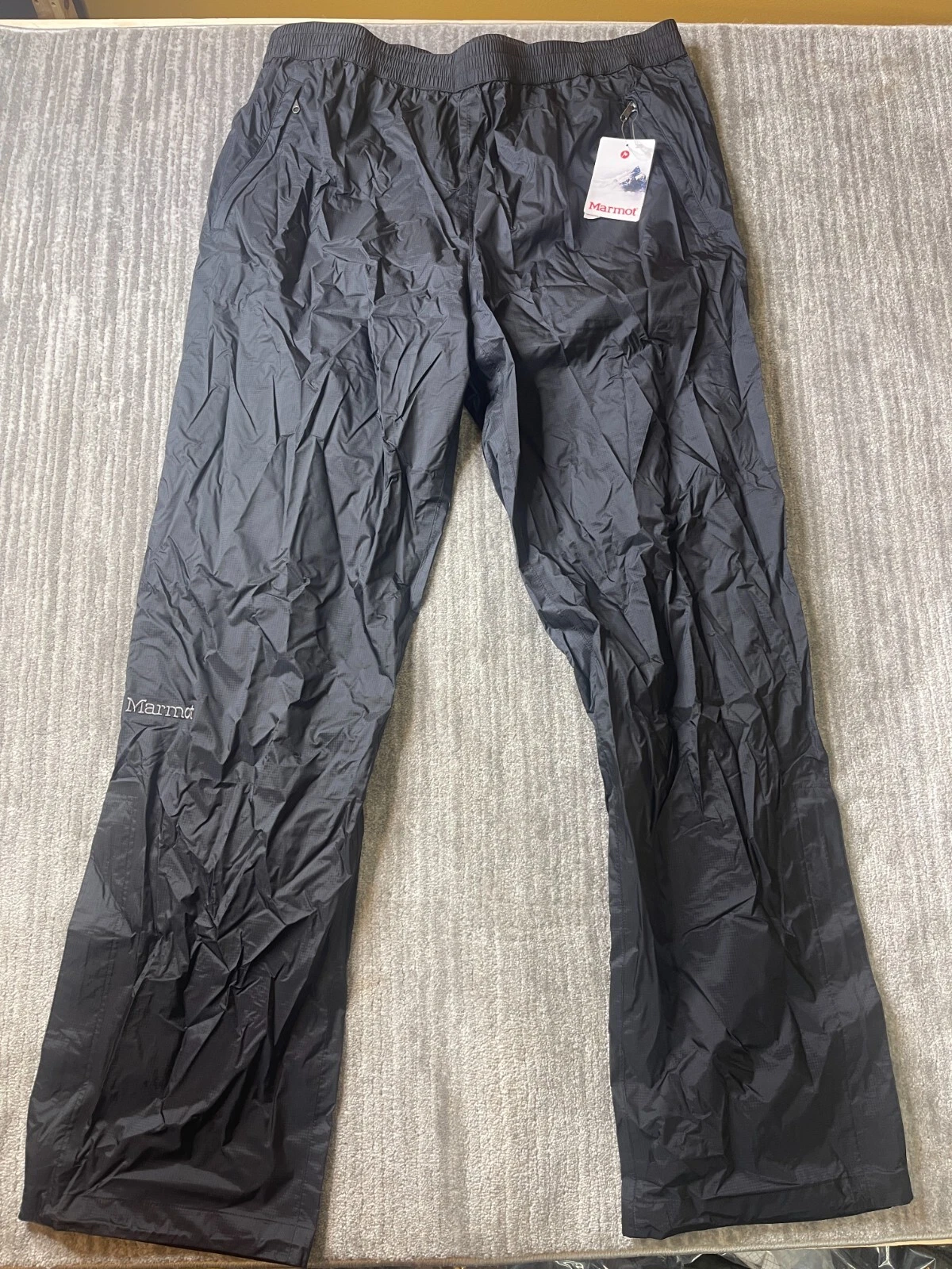 Marmot Pants Mens XL Black Ripstop Side Zip PreCip Eco Rain Waterproof Hiking