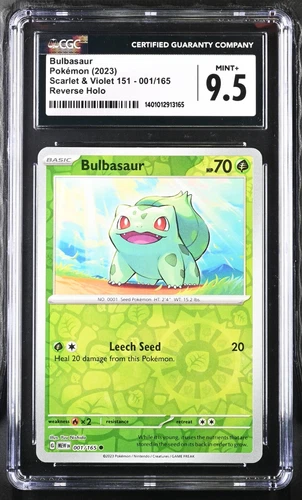 CGC Graded 9.5 Mint+ Bulbasaur 001/165 151 Reverse Holo Pokemon Card MEW EN