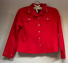 St. John Sport by Marie Gray Womens Small Red Snap Jacket Stretch Lightweight