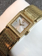 Vintage Guess Womens Bracelet Cuff Watch Gemmed Bezel Gold Tone New Battery