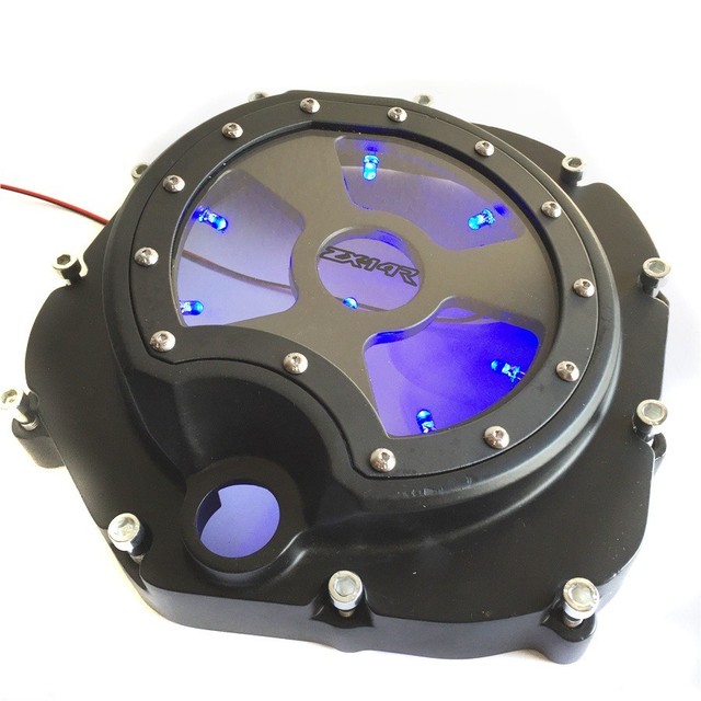Blue LED See through Engine Clutch Cover For Kawasaki ZX14R ZZR1400 06
