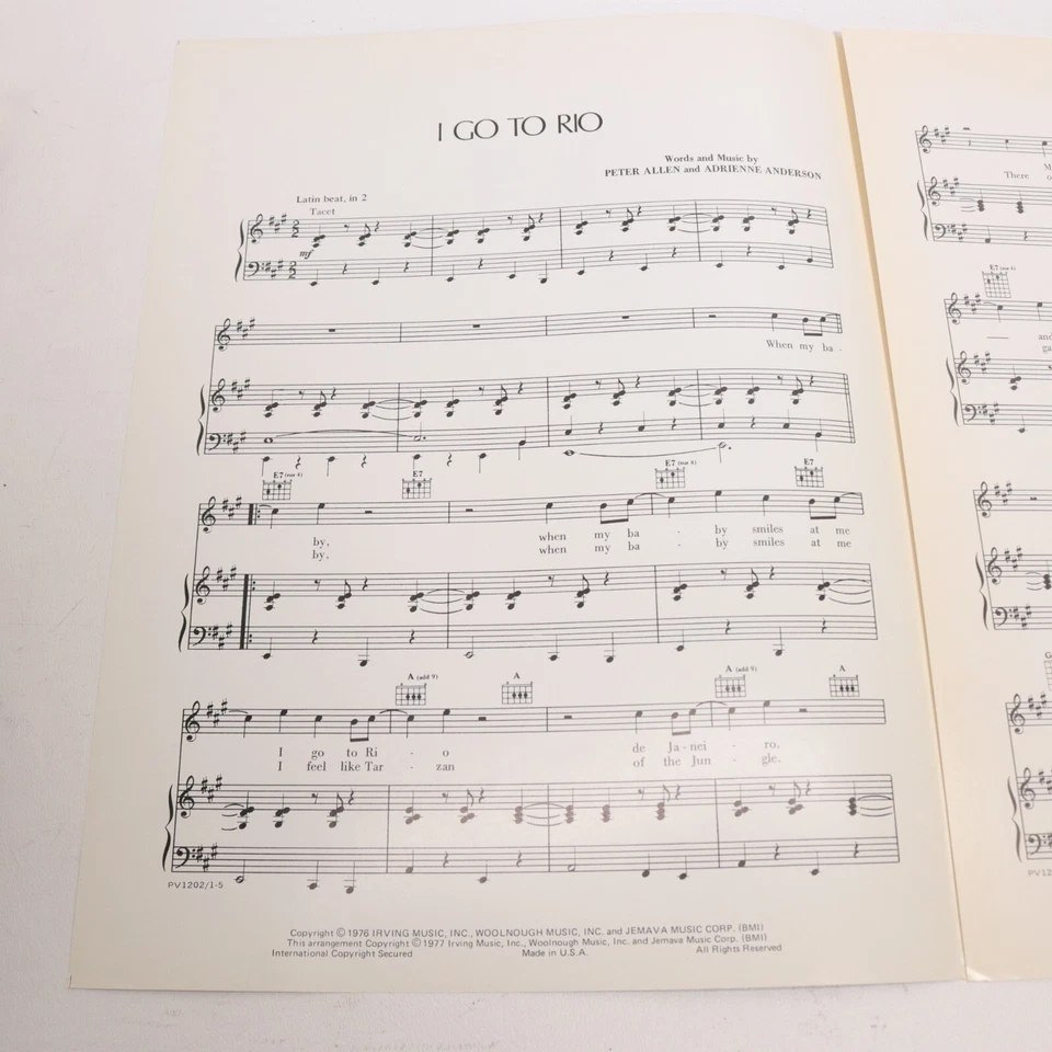 Peter Allen I Go To Rio Piano Sheet Music 1977 Irving Music - Image 3 of 4