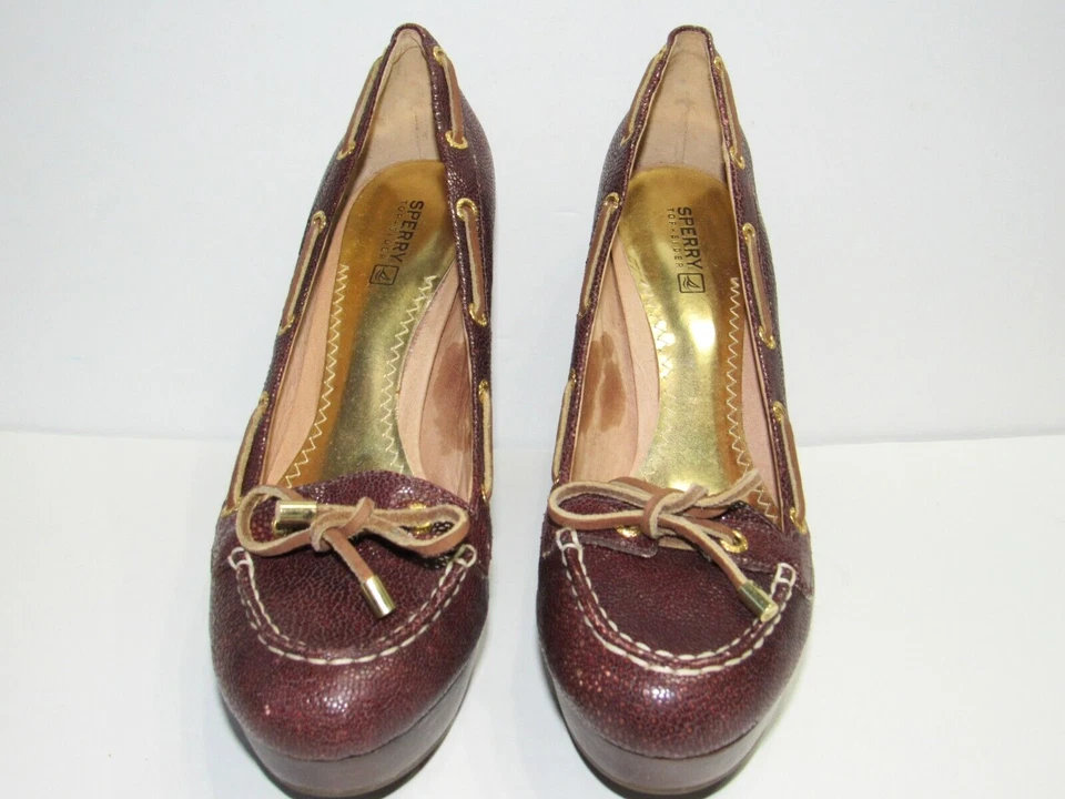 Zapatos de salón Sperry Top-Sider de cuero marrón con plataforma de tacón de madera para mujer talla 9,5 Foto 2 de 4
