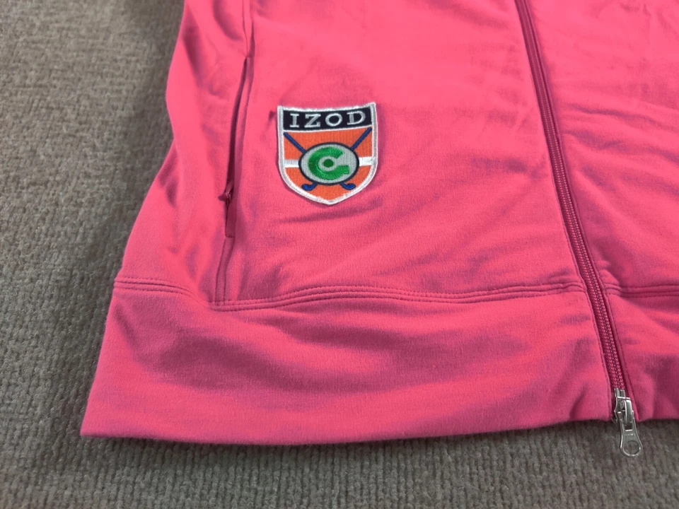 Izod Womens C-Flex Full Zip Sleeveless Sweater Vest L Pink Embroidered Spell Out - Image 4 of 4
