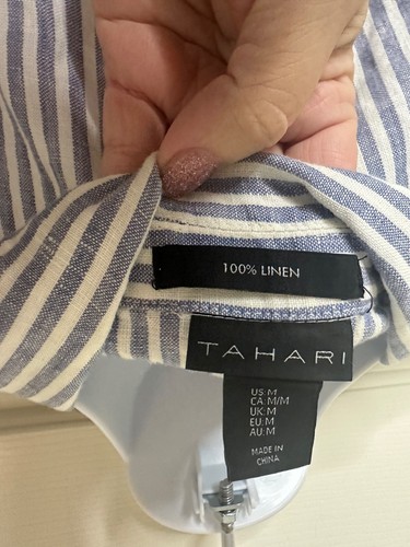 Tahari Womens Blue & White Striped Linen Blazer Jacket Size M Officecore Career - Picture 2 of 8