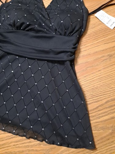Rhapsody Brand Evening Top / Blouse with Sparkles Glitter Black Size Womens L - Picture 3 of 8