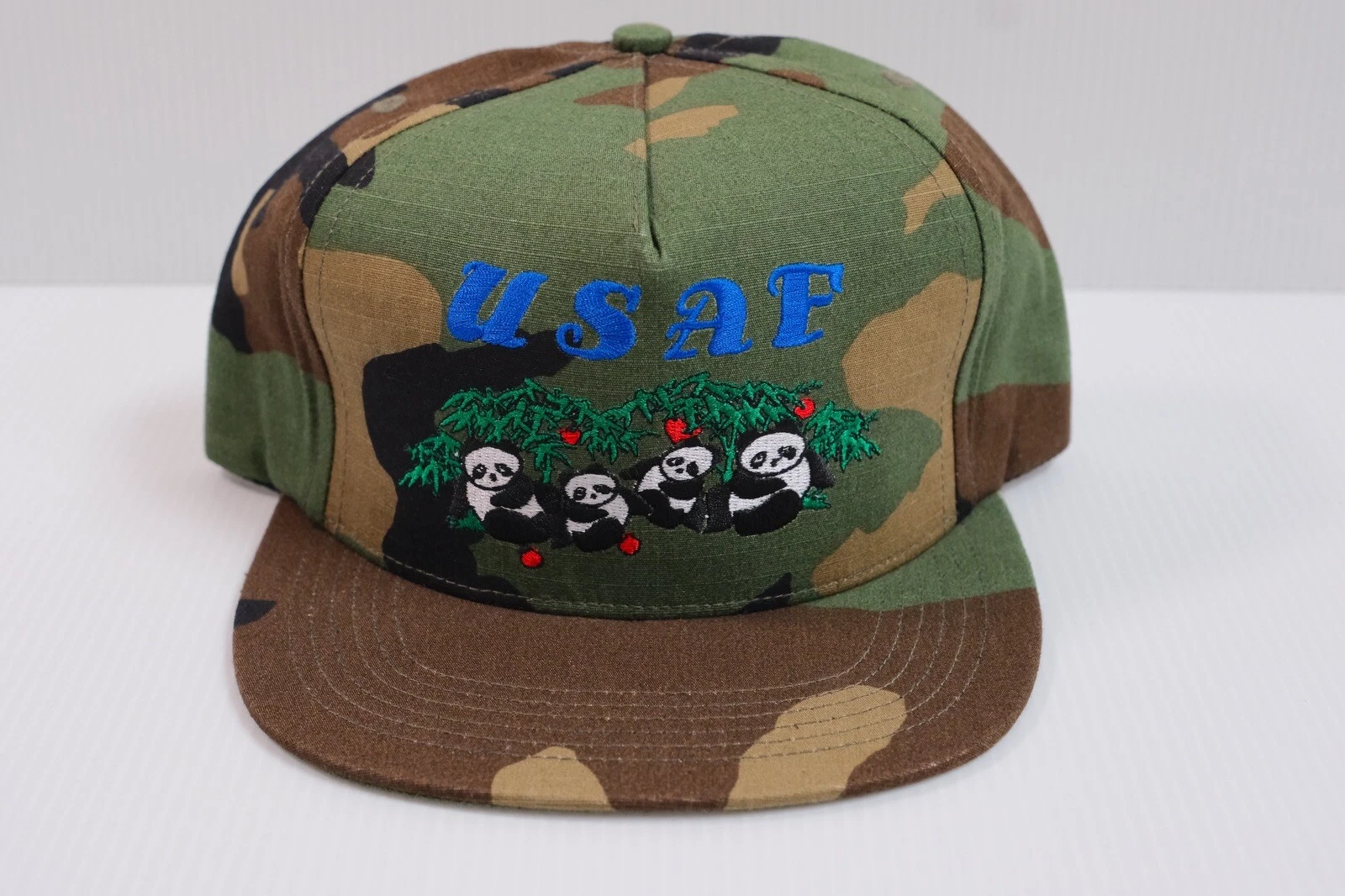 SUPREME SS17 PANDAS 5 PANNEAUX CAP WOODLAND CAMO NEUF AVEC ÉTIQUETTES BOÎTE LOGO SCOTT