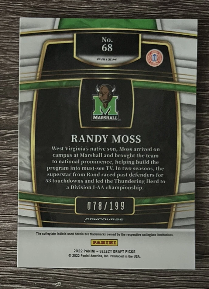 2022 SELECT DRAFT PICKS #162 RANDY MOSS CONCOURSE TRI-COLOR  /199 MARSHALL SSP - Image 2 of 2
