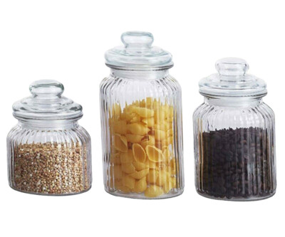 3Pc Glass Storage Jar Set Tea Coffee Sugar Canister Set For Food