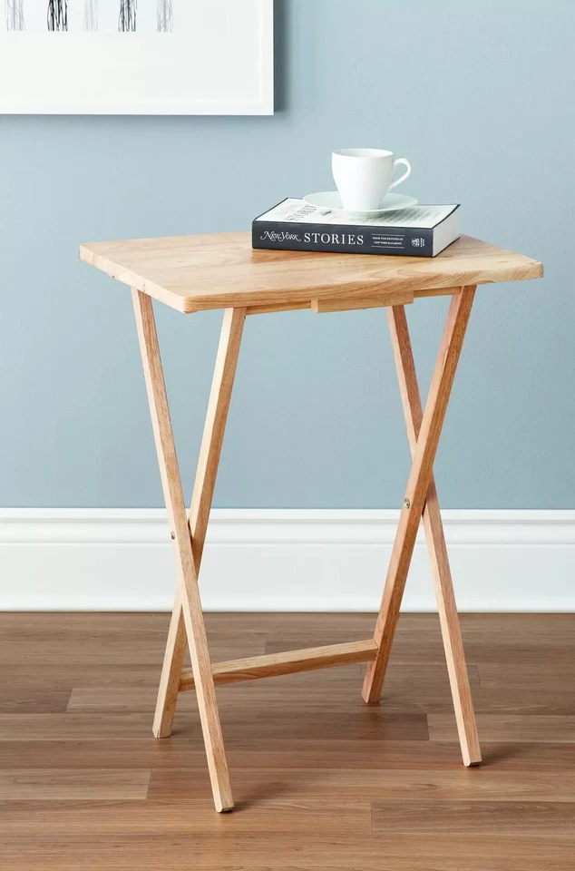 Indoor Single Folding TV Tray Table Set of 2 in Natural L19 x W15 x H26inches. - Image 4 of 4