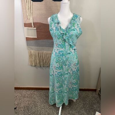 Vintage Y2K J Marco Aqua Paisley Costal Vacay Ruffle Maxi Asymmetrical Dress  6 | eBay