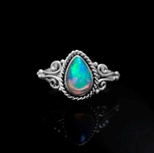 Natural Opal Gemstone Ring 925 Sterling Silver Blue Flash All Size MO 