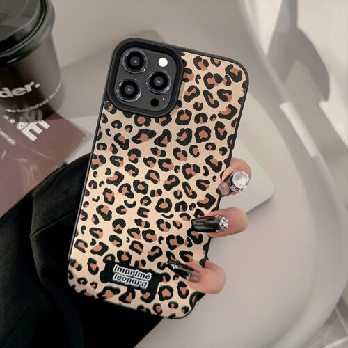 For iPhone 15 14 13 12 11 Pro Max Phone Case Cover PU Leather Non-slip Leopard - Afbeelding 1 van 7
