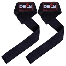DEFY WEIGHT LIFTING STRAPS  BODYBUILDING WRIST BAR SUPPORT COTTON PAIR BLACK