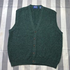 1990s Pendleton Shetland 100 Virgin Wool Sweater Vest Button Down Green Size XL