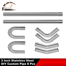 Stainless Steel U Bend Straight DIY Custom Exhaust Tubing Pipe Kits 8Pcs 3" OD
