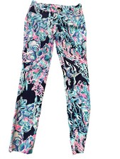 LILLY PULITZER Kelly Skinny Ankle Pants High Tide Navy Size 0 Cotton READ