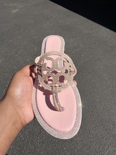 TB Pink Rhinestone Slide Sandal with Decorative Medallion