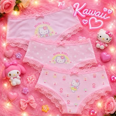 Women s/Teen s Hello Kitty Brief Panties Lace Pink Floral Stretch 3pk Medium