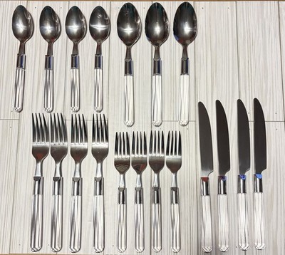 Hampton Silversmiths Stainless Flatware Lucite Clear Handle 19 Piece Set #196