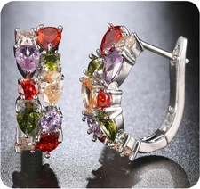 Hoop Earrings for Women, Multi Gemstones Sterling Silver Hoop Earrings with Amet