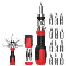 Multi-bit Ratchet Screwdriver Set, 12 PCS Interchangeable Blades with Phillip...