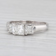 0.87ctw Princess Diamond 3-Stone Engagement Ring 14k White Gold Size 6.5