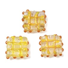 20pcs Yellow Handmade Gold Sand Lampwork Beads Square Shape Hand Drawn Beads DIY