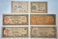 6 pcs 50 Centavos - 20 Pesos Philippine MINDANAO WW2 Emergency Banknote