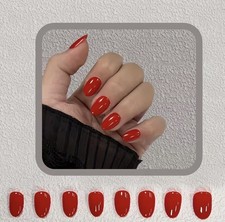24 Medium Oval Plain Bright Red Press On False Nails Brand New