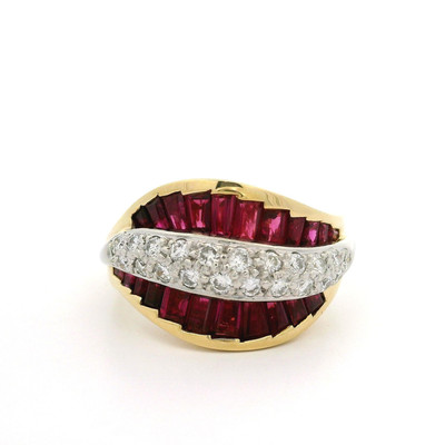 18k Gelbgold Platin hochwertiger 2,82ctw Baguette Rubin & Diamant Ring