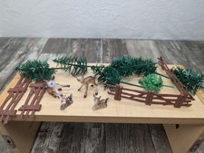 Vintage Plastic Deer Sene Assortment. Trees Fence. Display . Shadow Box. 