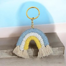 Boho Macrame Rainbow Keyring for Women Girls - Cute Pastel Nursery Decor Gift