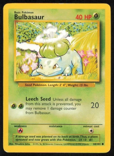 BULBASAUR - 44/102 - Base Set - 4th Print - 1999-2000 - Pokemon Card - NM